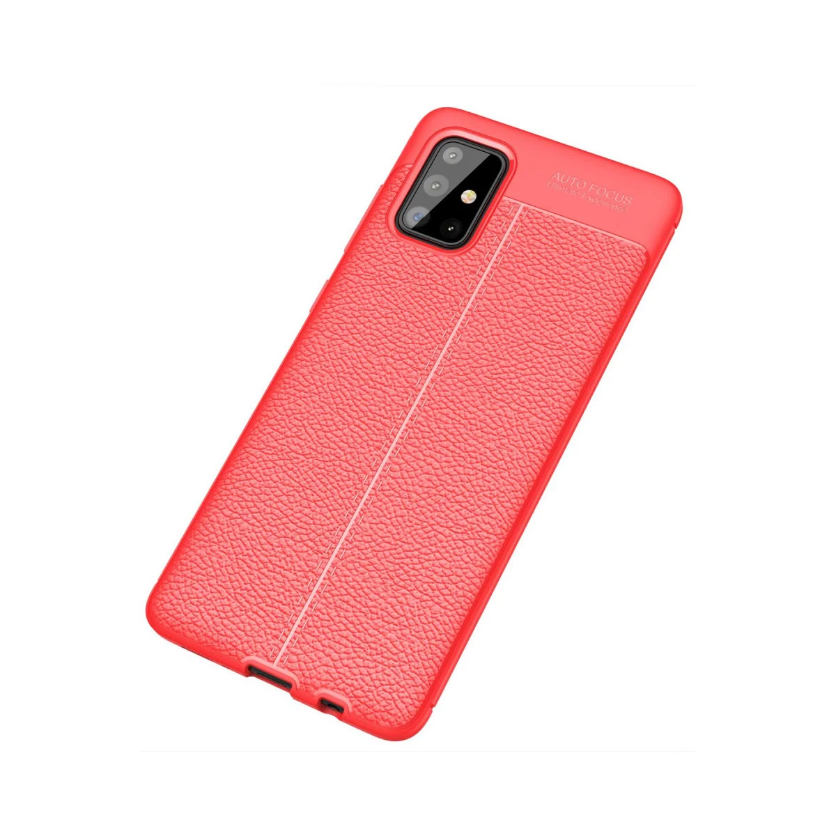 Galaxy A71 Auto Focus Deri Dokulu Kılıf - Kırmızı, TPU ve Yüksek Darbe Korumalı