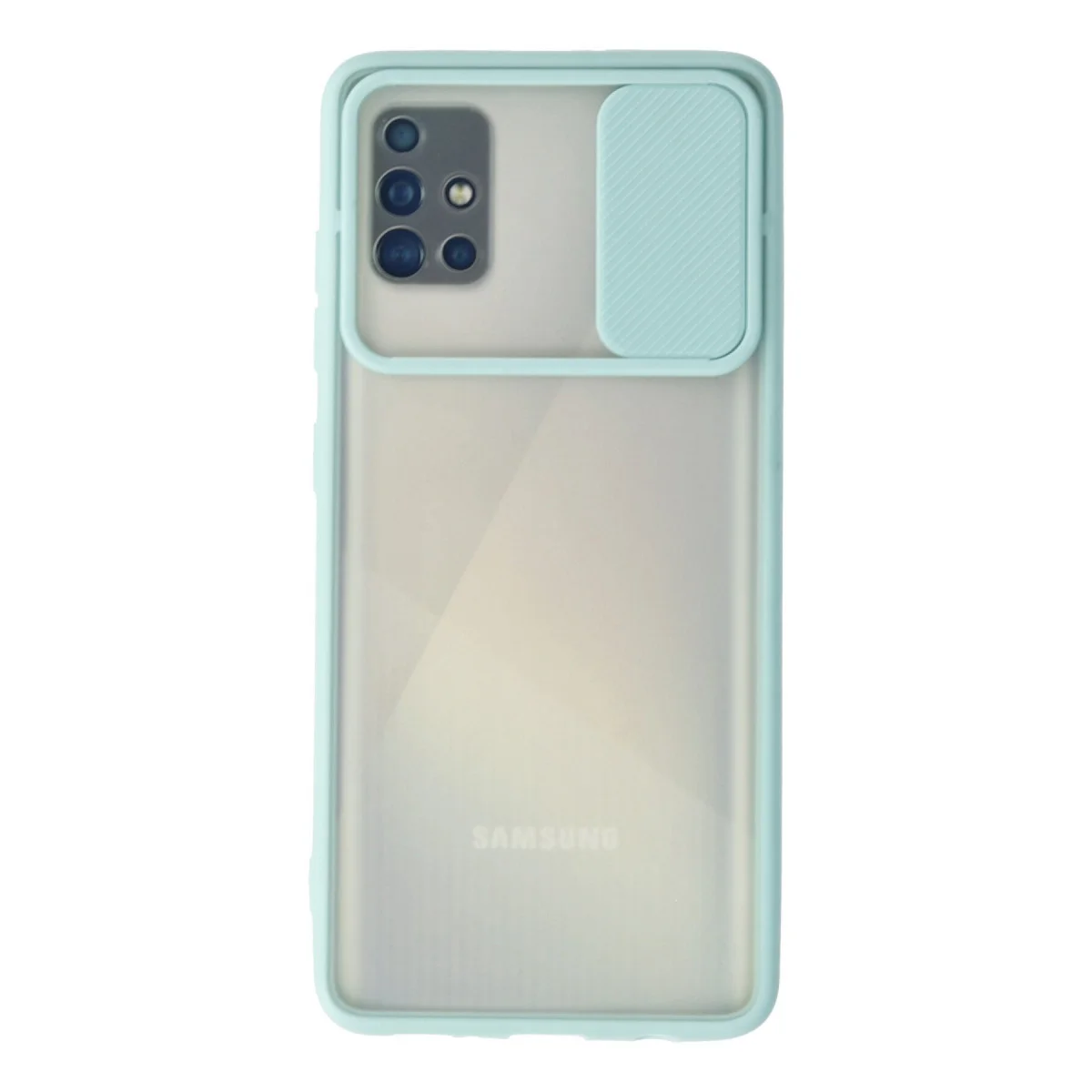 Galaxy A71 Buzlu Kamera Sürgülü Silikon Kılıf - Turkuaz