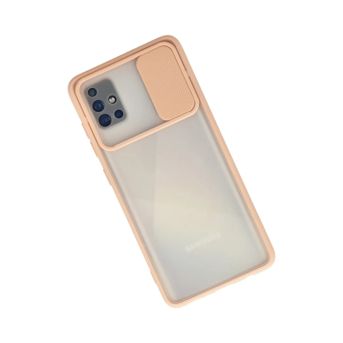 Galaxy A71 Buzlu Kamera Sürgülü Silikon Kılıf - Pembe