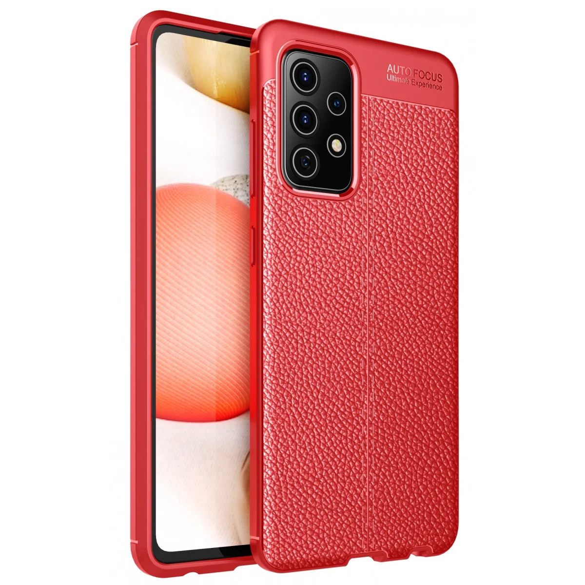 Galaxy A72 Auto Focus Kılıf - Kırmızı Deri Dokulu & Yüksek Darbe Korumalı