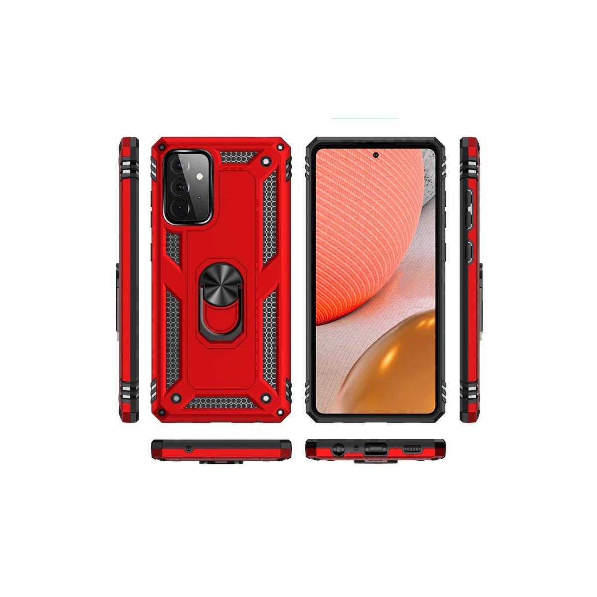 Galaxy A72 Kılıf - Kırmızı Sofya Yüzüklü Silikon Kapak