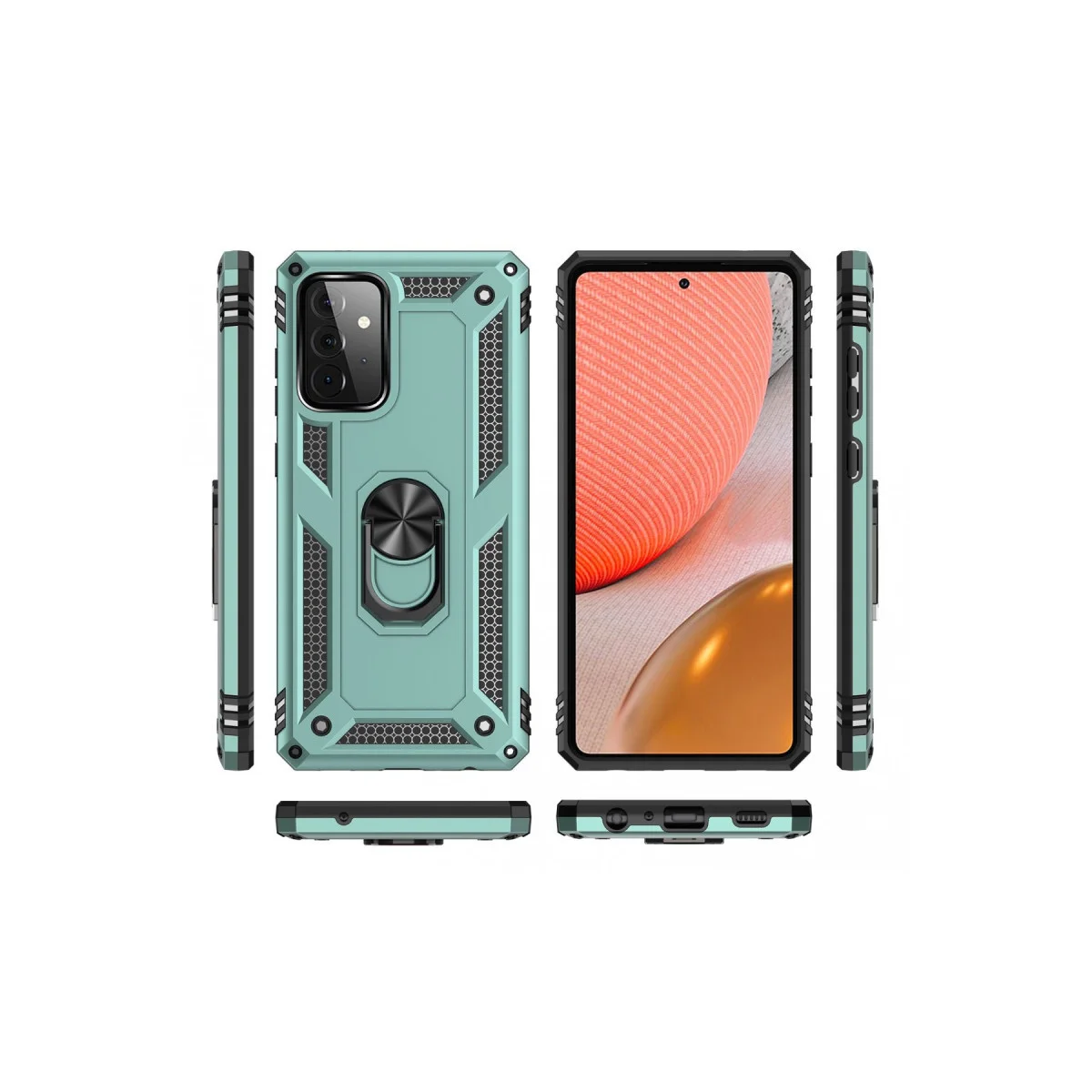 Galaxy A72 Kılıf - Yeşil Yüzüklü Silikon Kapak - Ultra Korumalı