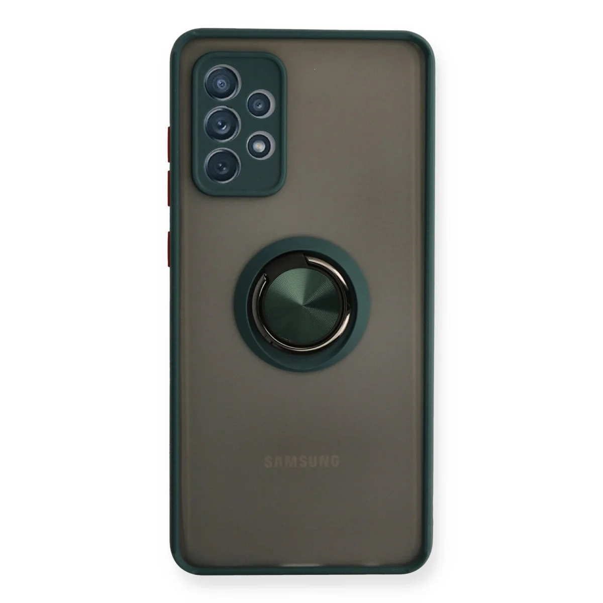 Galaxy A72 Montreal Yüzüklü Silikon Kılık - Yeşil (Fingerprint Free & Metal Ring Stand)