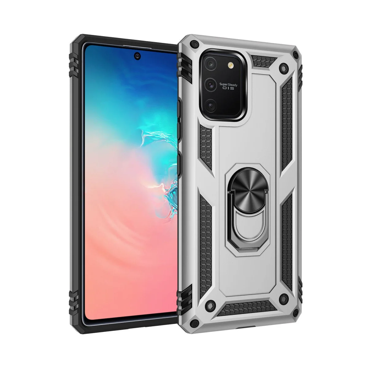 Galaxy A91 / S10 Lite Kılıf - Gümüş Sofya Yüzüklü Silikon Kapak