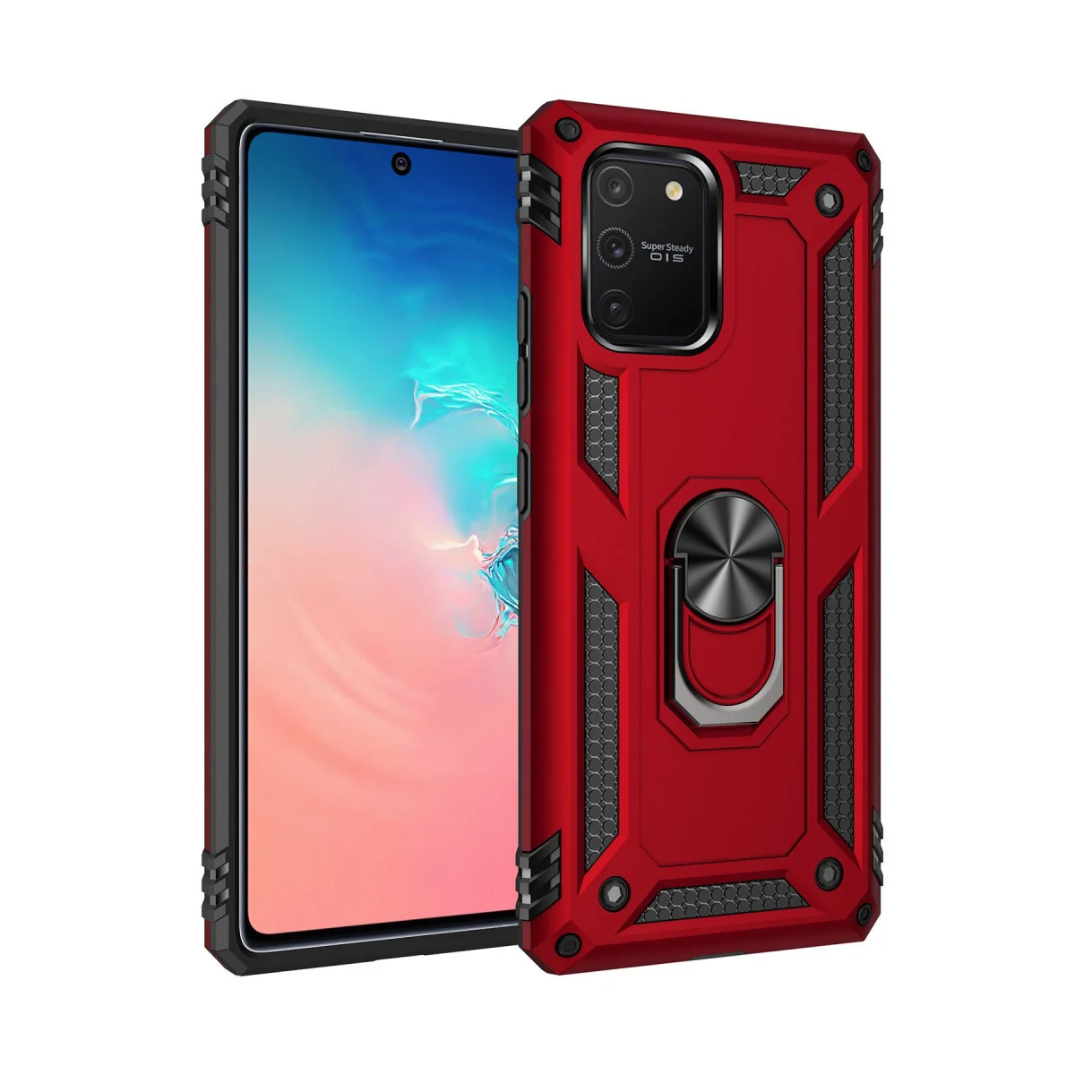 Galaxy A91 / S10 Lite Kılıf - Sofya Yüzüklü Silikon Kapak - Kırmızı (Yarı Sert TPU)
