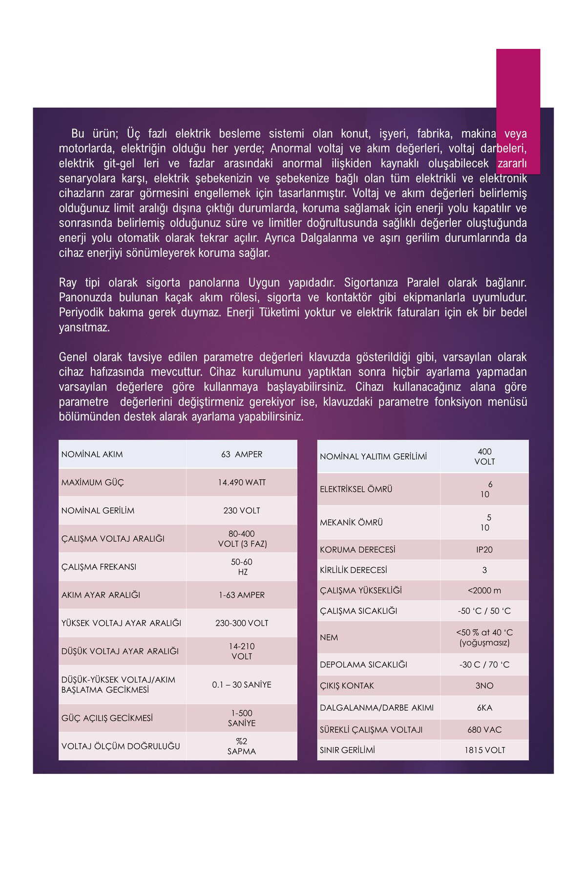 Galaxy D380 Sigorta Tipi Trifaze Voltaj Koruyucu