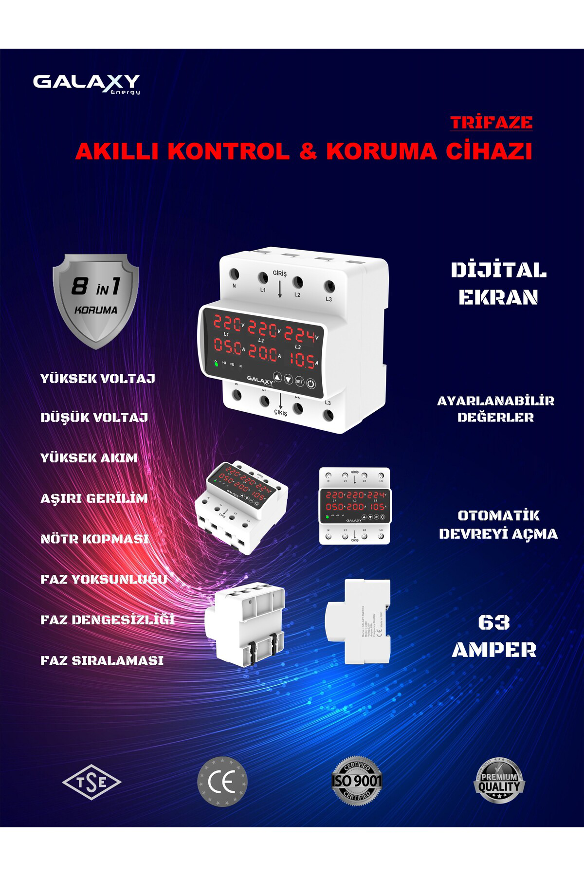 Galaxy D380 Sigorta Tipi Trifaze Voltaj Koruyucu