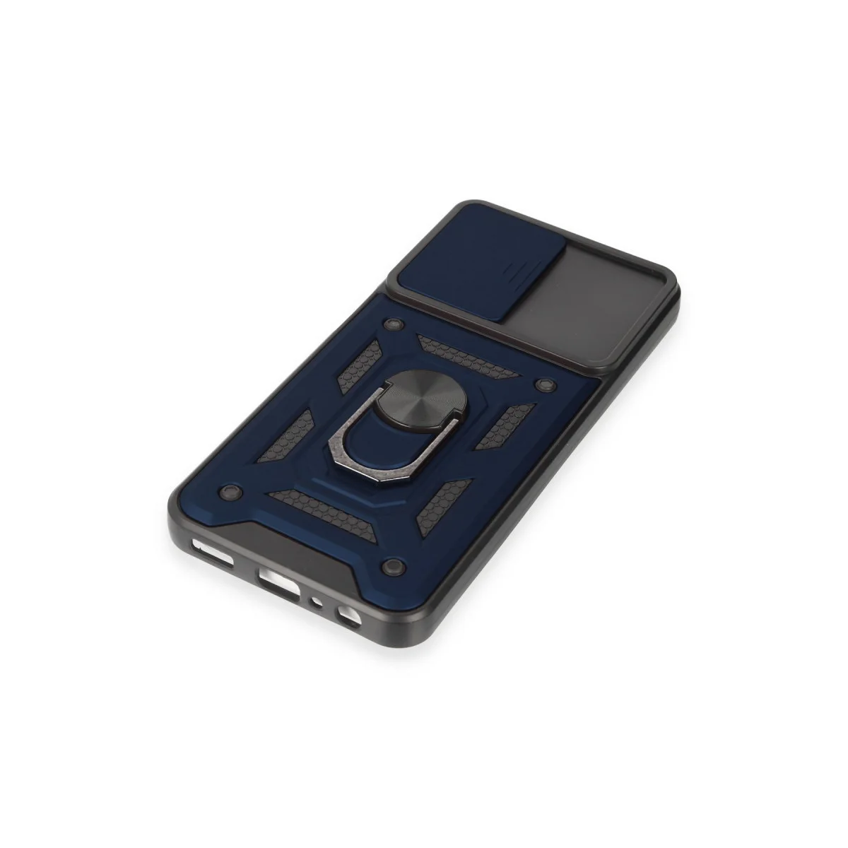 Galaxy M14 5G Lens Yüzüklü Silikon Kılıf - Lacivert (Mat & Stand)