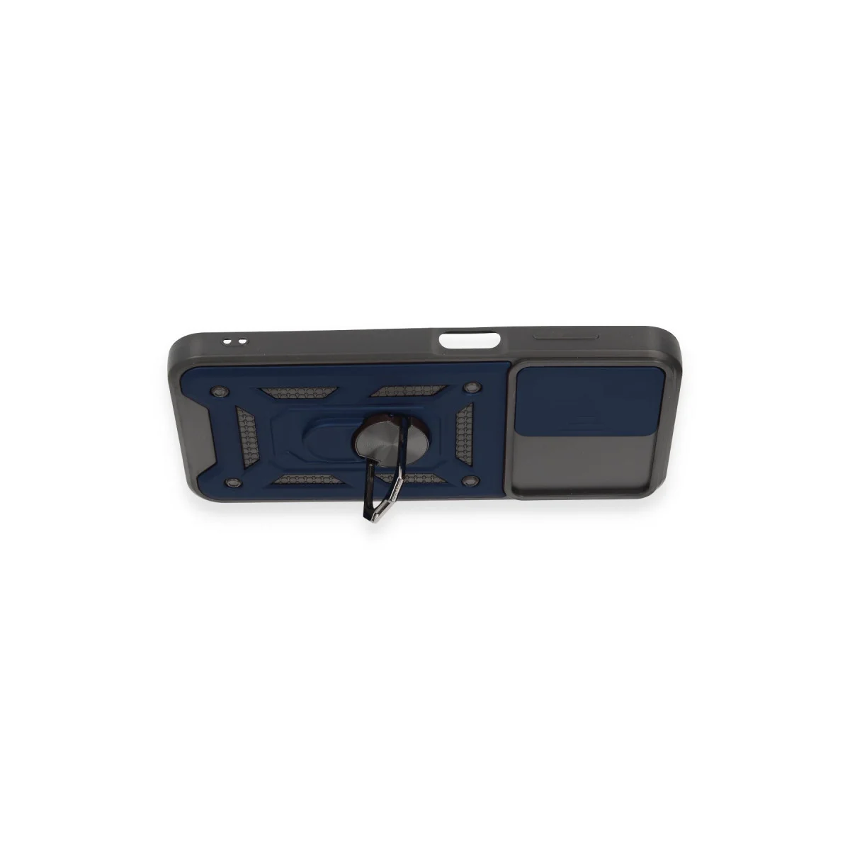 Galaxy M14 5G Lens Yüzüklü Silikon Kılıf - Lacivert (Mat & Stand)