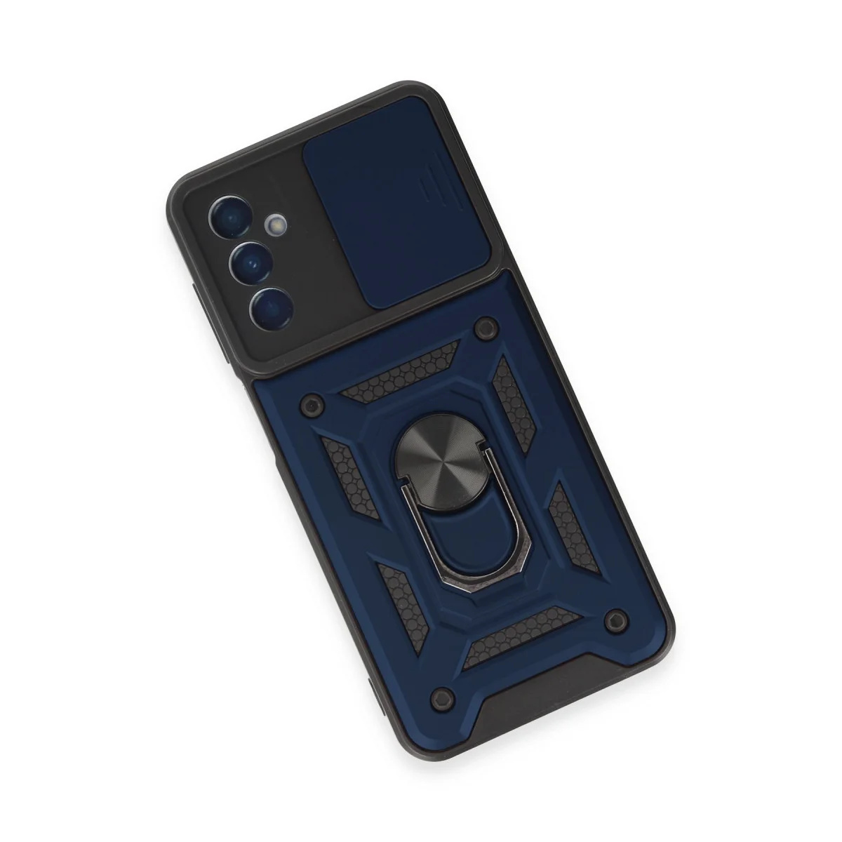 Galaxy M14 5G Lens Yüzüklü Silikon Kılıf - Lacivert (Mat & Stand)