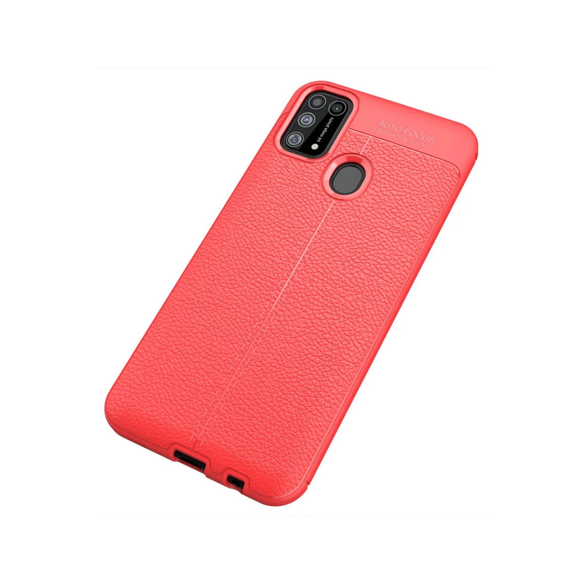 Galaxy M31 Auto Focus Kılıf Kırmızı - TPU Deri Dokulu Koruma Kapağı