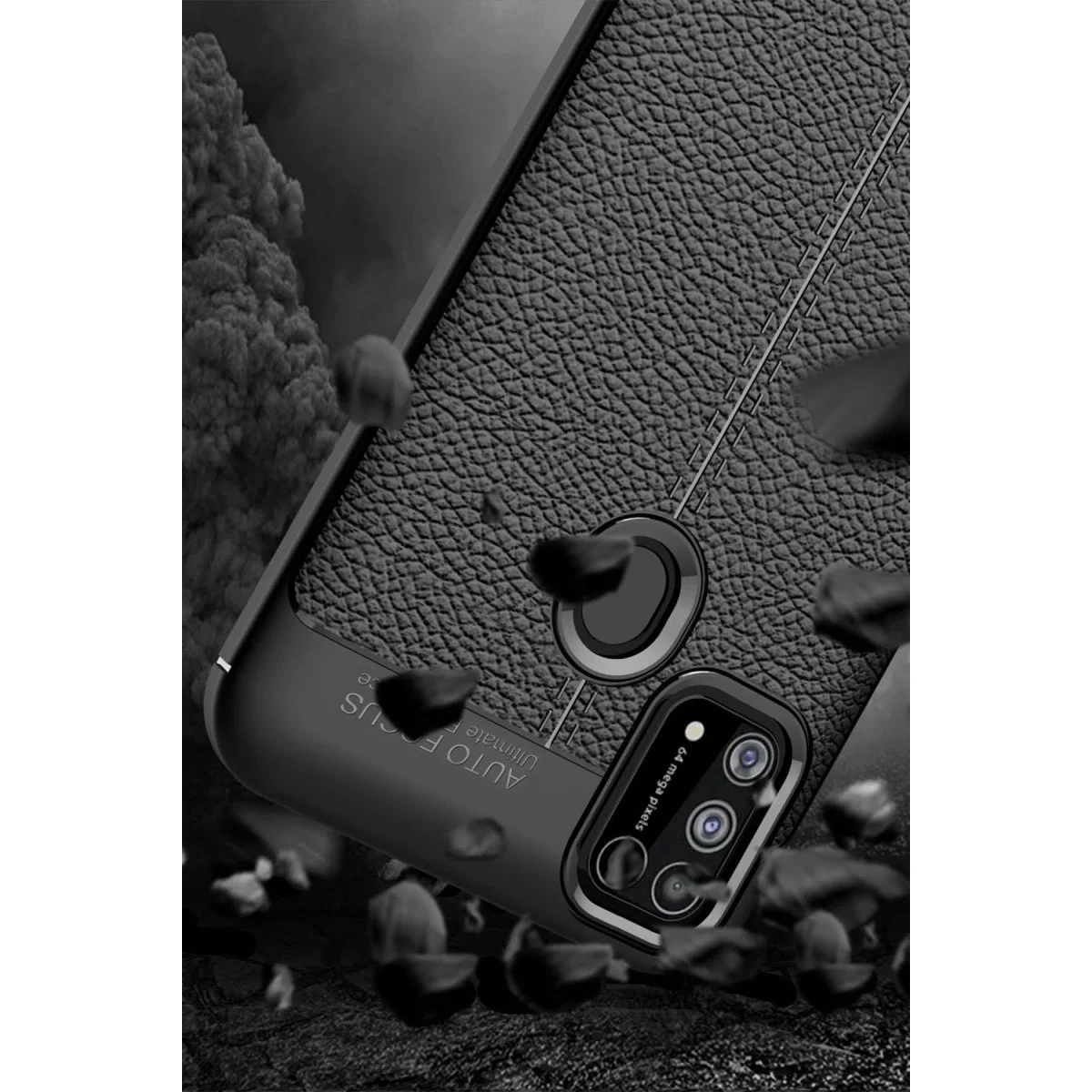 Galaxy M31 Auto Focus Kılıf Kırmızı - TPU Deri Dokulu Koruma Kapağı