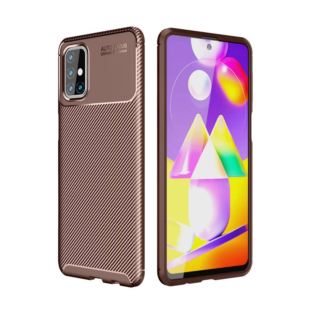 Galaxy M31S Karbon Kılıf Auto Focus - Kahverengi, Estetik ve Koruma