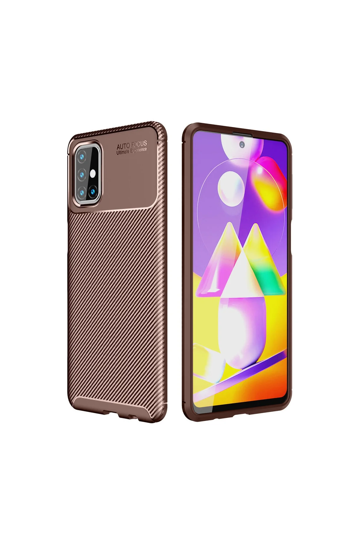 Galaxy M31S Kılıf Auto Focus Karbon Kapak - Kahverengi