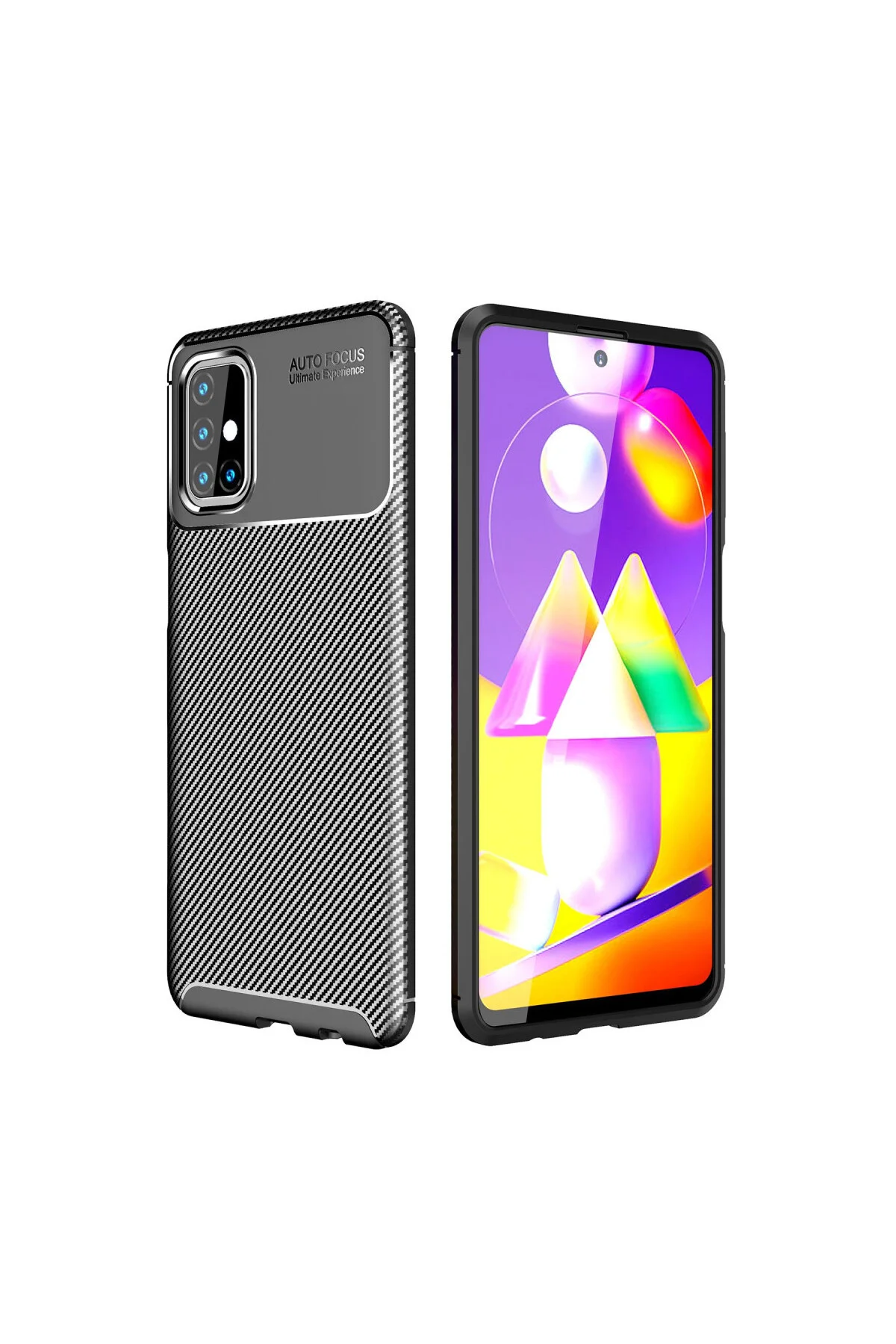 Galaxy M31S Kılıf Auto Focus Karbon Kapak - Siyah