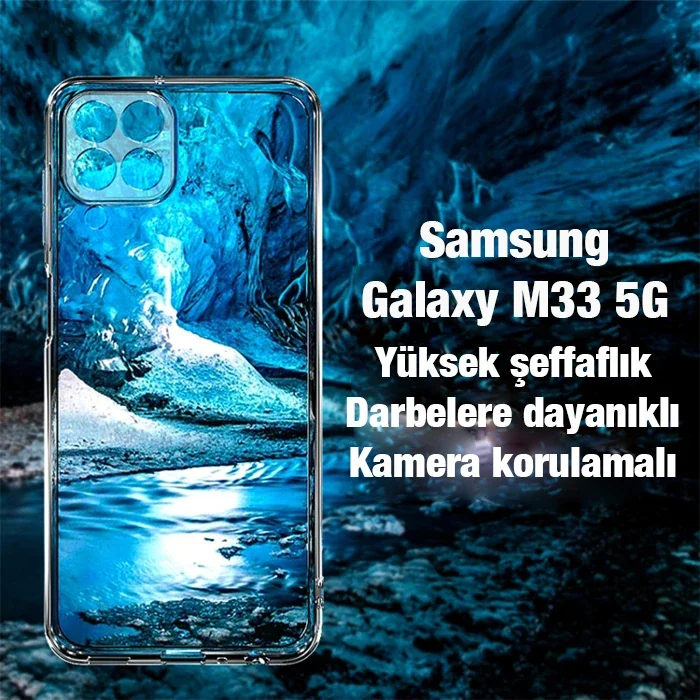 Galaxy M33 5G Kılıf Şeffaf Kamera Korumalı Darbeye Dayanıklı Silikon