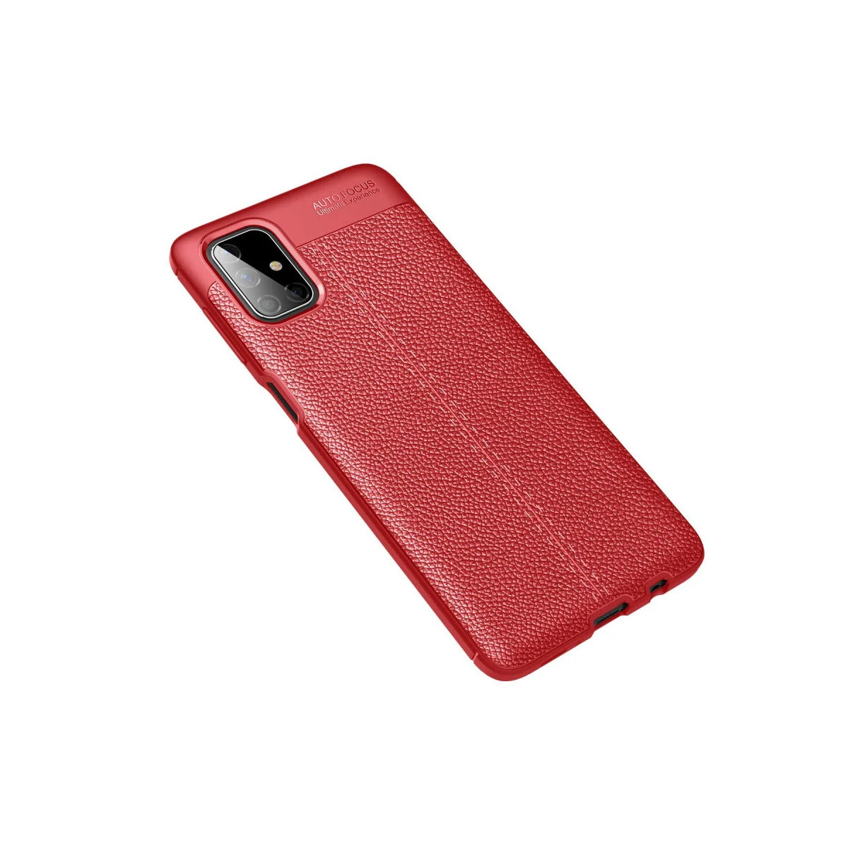 Galaxy M51 Auto Focus Kılıf - Kırmızı Deri Dokulu TPU Ultra Hafif Koruma