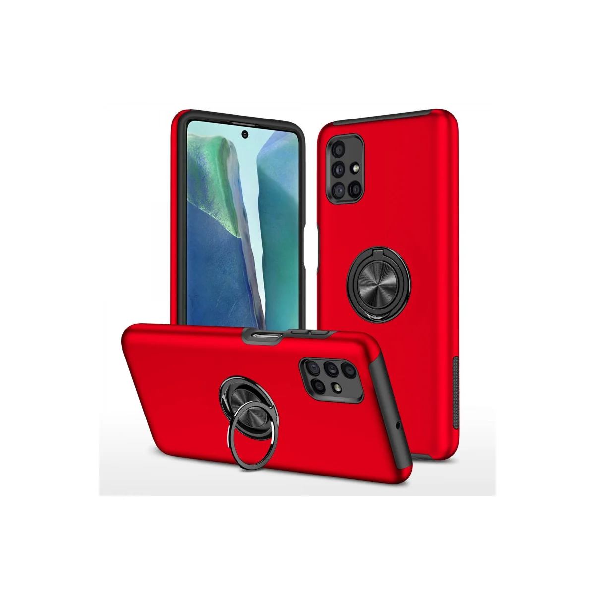 Galaxy M51 Elit Yüzüklü Kılıf - Kırmızı, TPU & Silikon Korumalı, Mıknatıslı Stand, 360° Döner Yüzük