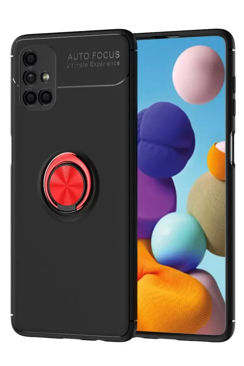 Galaxy M51 ile Uyumlu Range Yüzüklü Silikon Kılıf - Siyah/Kırmızı | 360° Dönen Stand & Mıknatıslı Araç Tutucu