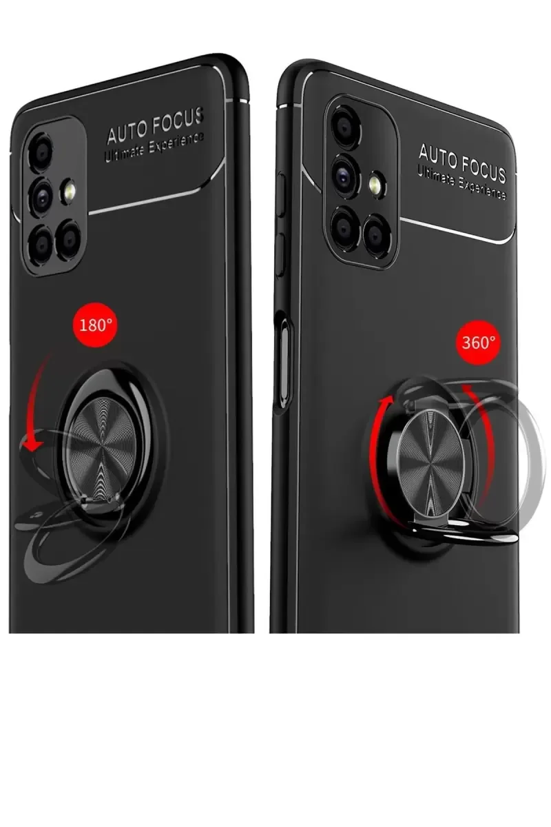Galaxy M51 ile Uyumlu Range Yüzüklü Silikon Kılıf - Siyah/Kırmızı | 360° Dönen Stand & Mıknatıslı Araç Tutucu