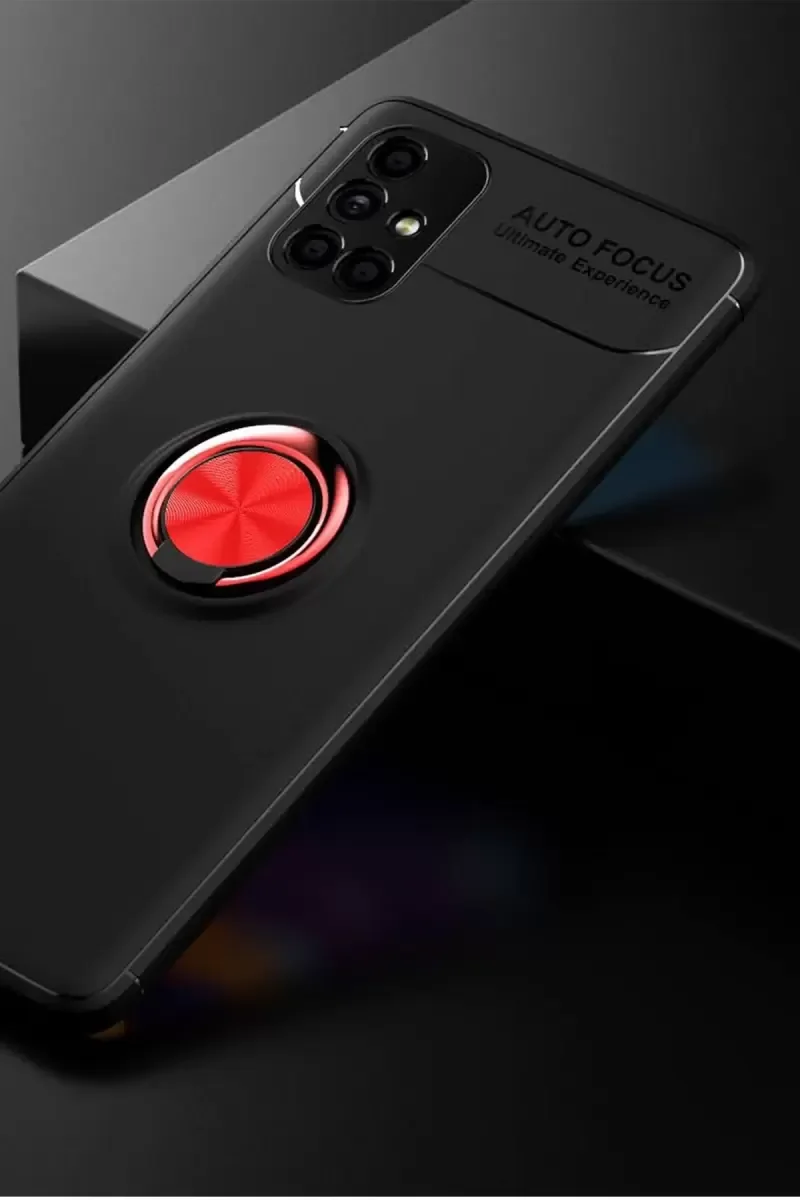 Galaxy M51 ile Uyumlu Range Yüzüklü Silikon Kılıf - Siyah/Kırmızı | 360° Dönen Stand & Mıknatıslı Araç Tutucu