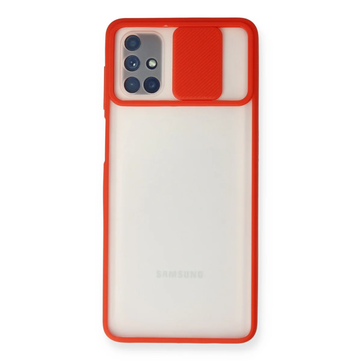 Galaxy M51 Kılıf Palm Buzlu Silikon - Kamera Sürgülü Kırmızı