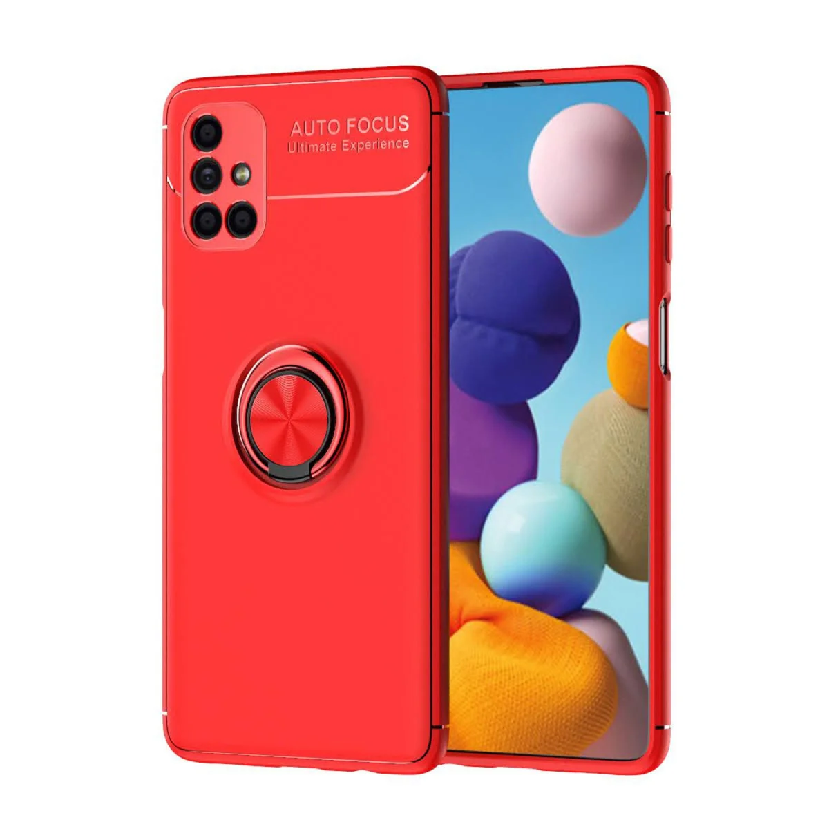Galaxy M51 Kılıf - Range Ring Silikon Kırmızı (360° Dönen Tutucu)