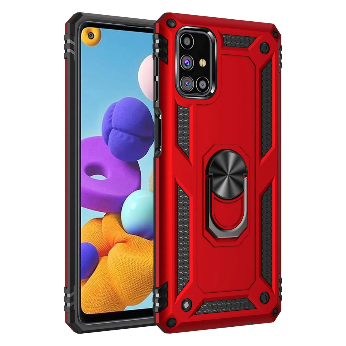 Galaxy M51 Kılıf Sofya Yüzüklü Silikon Kapak - Kırmızı