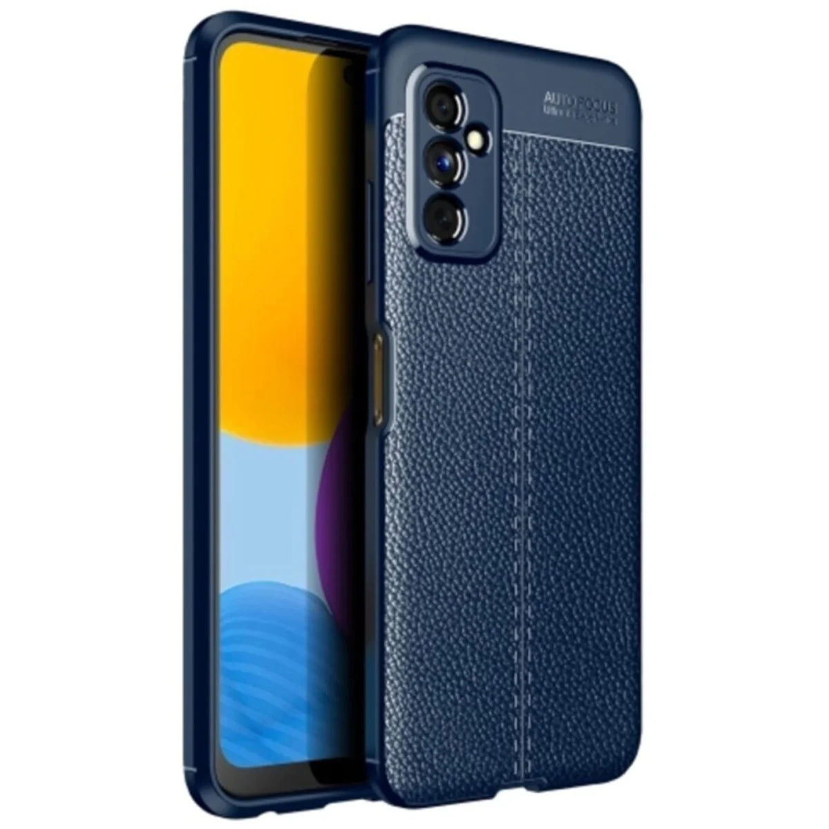 Galaxy M52 5G Auto Focus Deri Dokulu Kılıf - Premium Lacivert Koruma