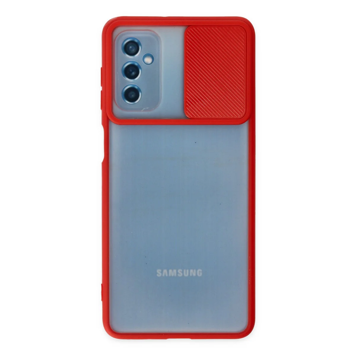 Galaxy M52 5G Kamera Sürgülü Silikon Kılıf - Kırmızı
