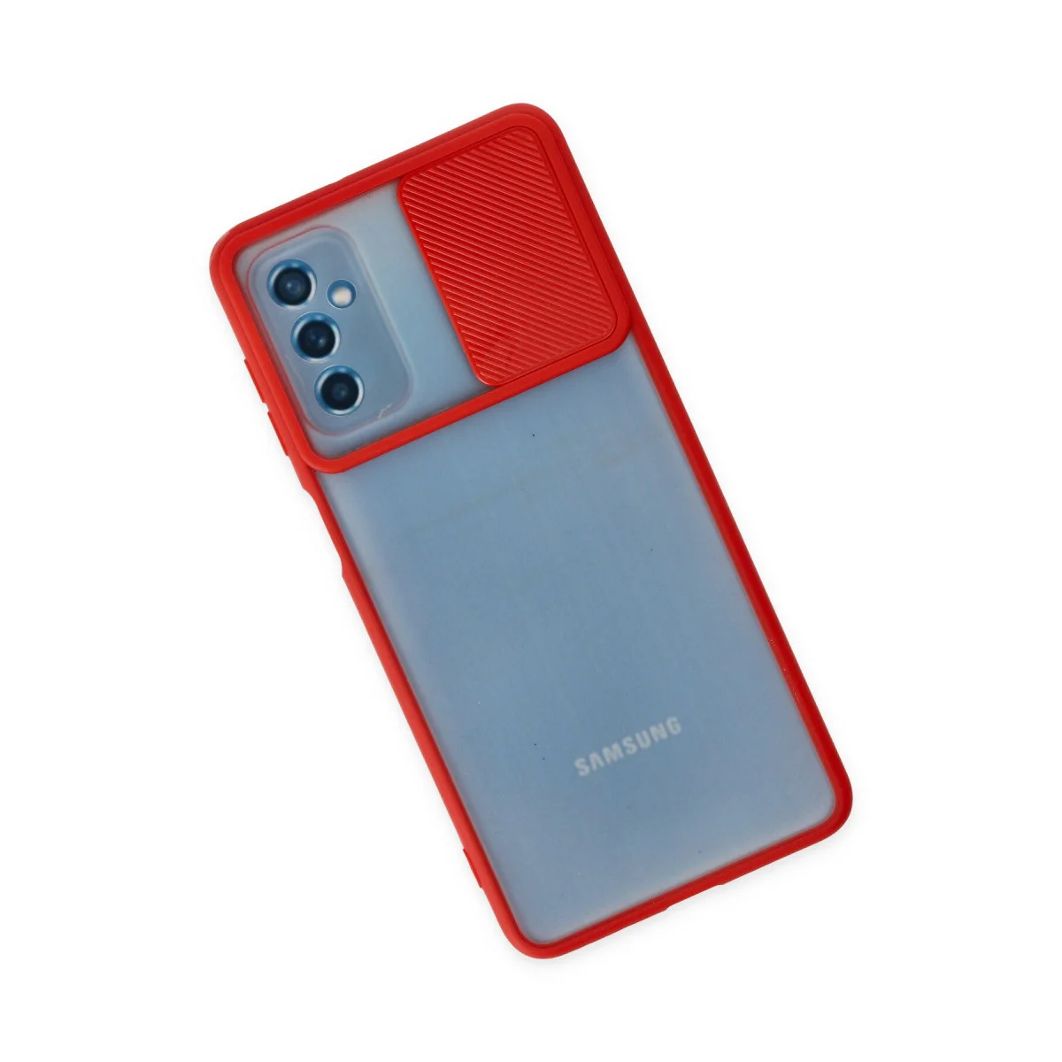 Galaxy M52 5G Kamera Sürgülü Silikon Kılıf - Kırmızı