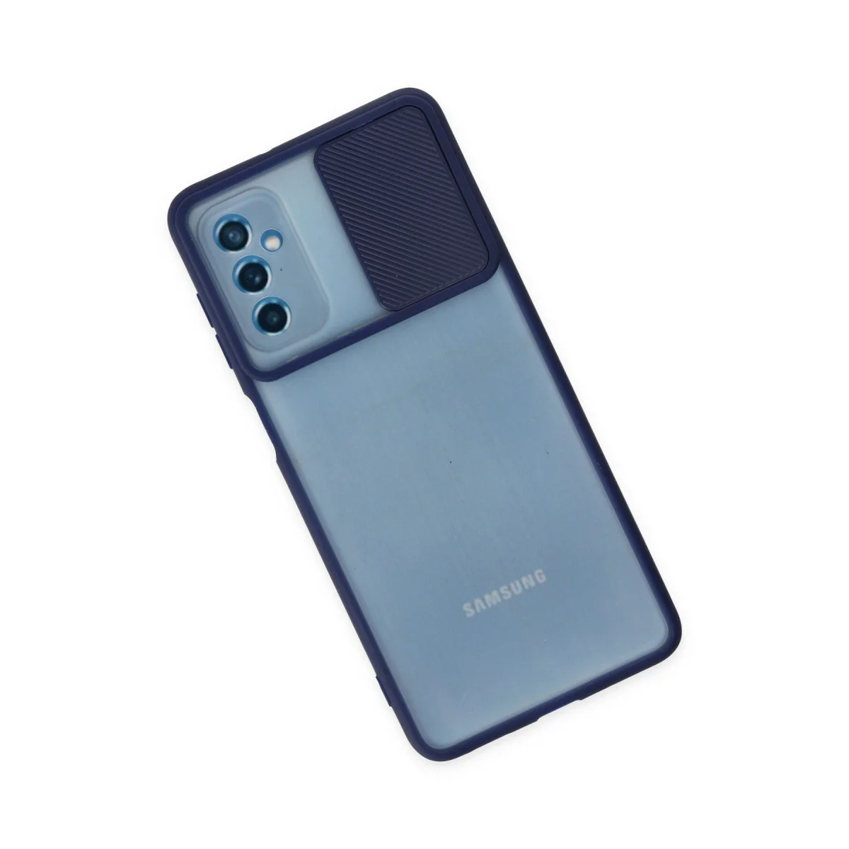 Galaxy M52 5G Kılıf Palm Buzlu Kamera Sürgülü Silikon - Lacivert