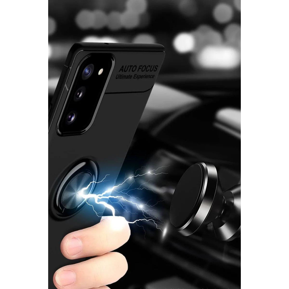 Galaxy Note 20 Kılıf - Range Yüzüklü Silikon Kırmızı - 360° Dönebilir Stand ve Mıknatıs Tutucu