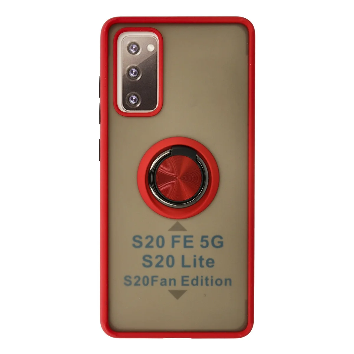 Galaxy S20 FE Montreal Yüzüklü Silikon Kapak - Kırmızı & Metal Standlı Korumalı Kılıf
