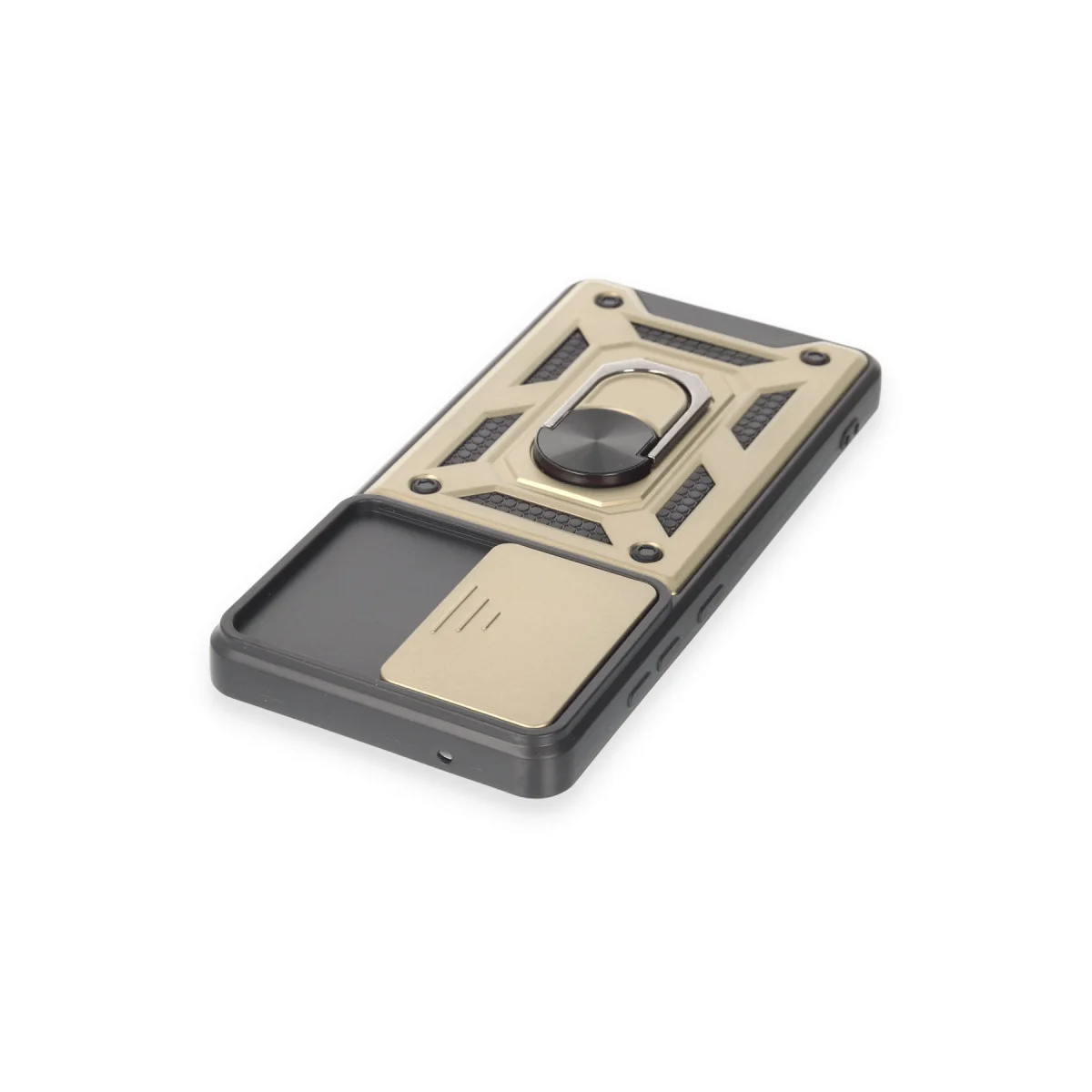 Galaxy S20 FE Silikon Kılıf - Lens Korumalı, Metal Stand & Gold