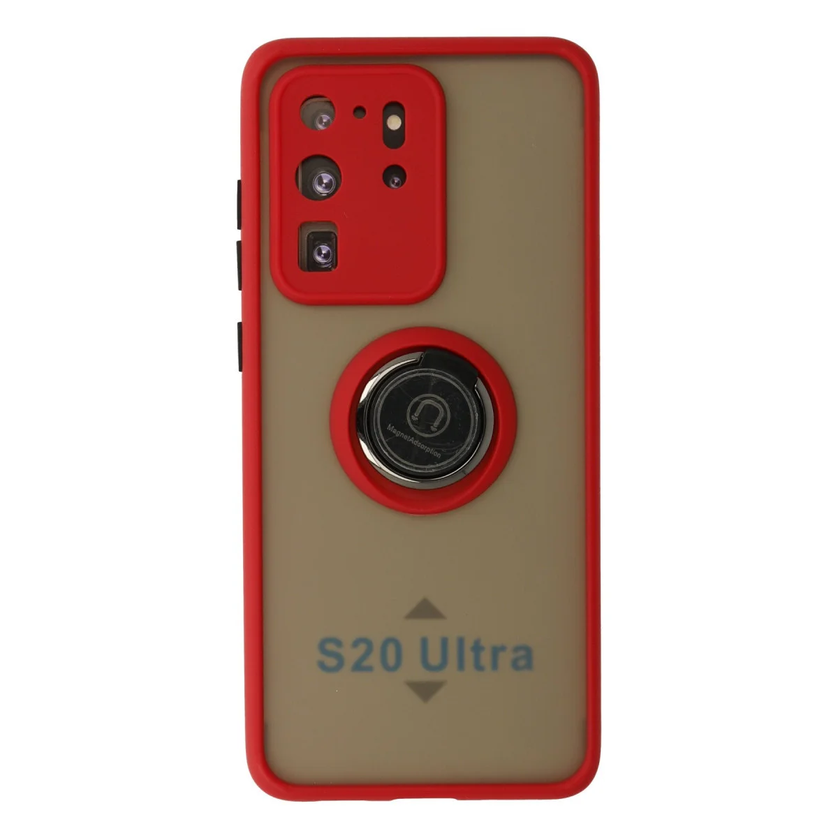 Galaxy S20 Ultra Montreal Yüzüklü Silikon Kılıf Kırmızı - Metal Halka Standlı Ekran Koruyucu
