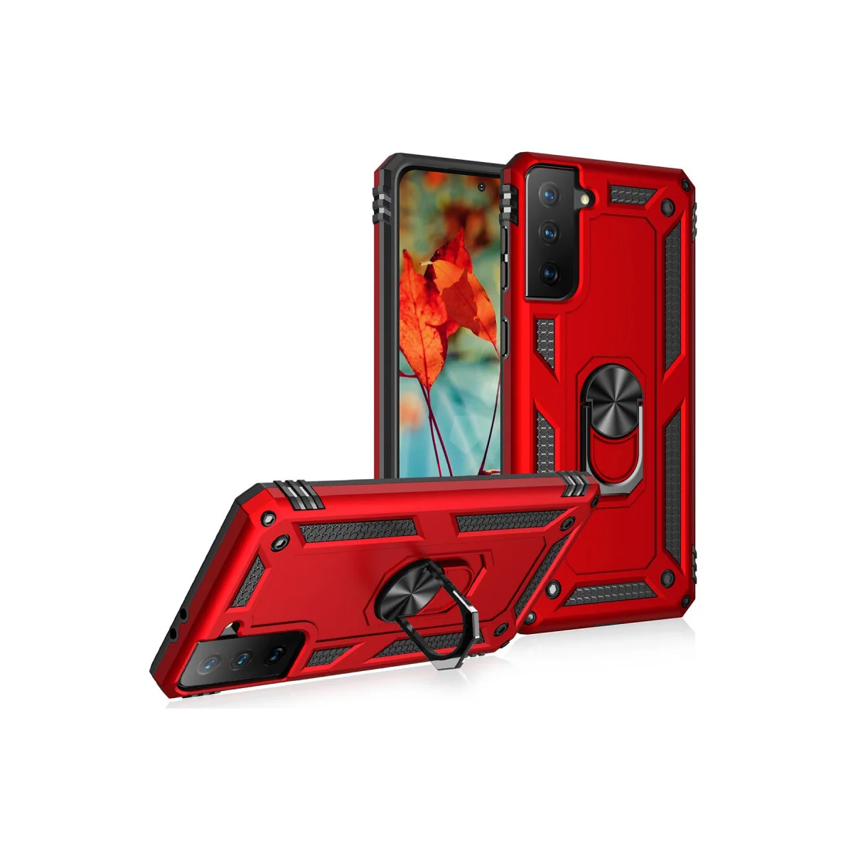 Galaxy S21 Kılıf Sofya Yüzüklü Kırmızı - Ultra Koruma ve Şık Tasarım