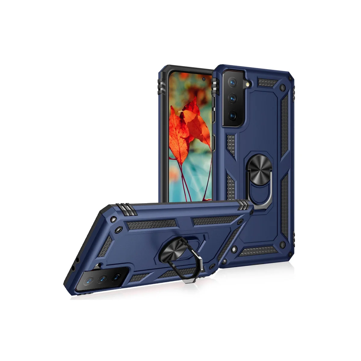 Galaxy S21 Kılıf - Sofya Yüzüklü Silikon Kapak - Lacivert