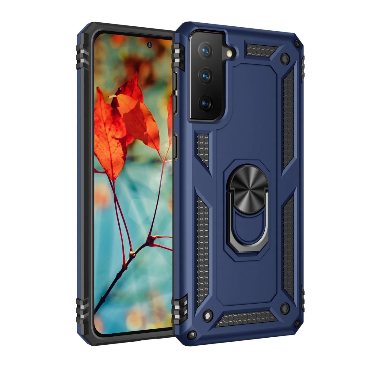 Galaxy S21 Kılıf - Sofya Yüzüklü Silikon Kapak - Lacivert