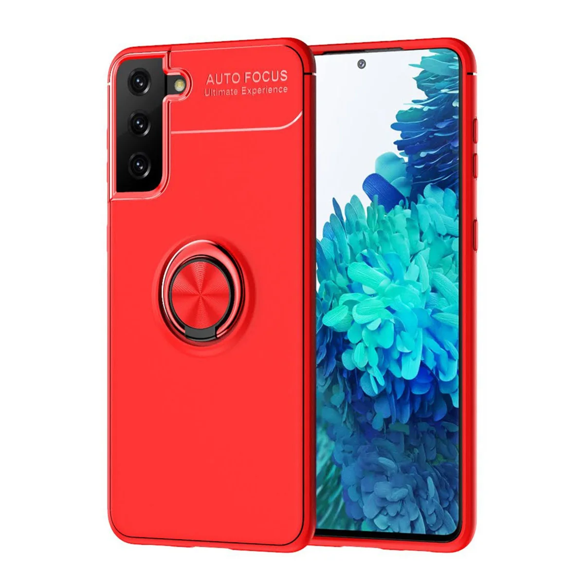 Galaxy S21 Plus Kılıf Range Yüzüklü Silikon - Kırmızı ve Kilitlenmeyen
