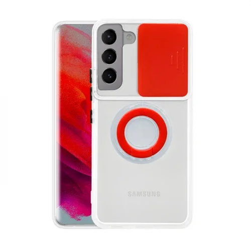 Galaxy S21 S30 Kılıfı - Sürgülü Lens Korumalı Silikon Yüzük Standlı