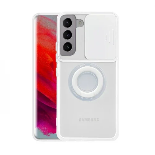 Galaxy S21 S30 Kılıfı - Sürgülü Lens Korumalı Silikon Yüzük Standlı