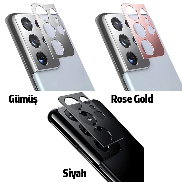 Galaxy S21 Ultra 3D Metal Kamera Lens Koruyucu - Çizilmeye Karşı Ultra Dayanıklı Çerçeve
