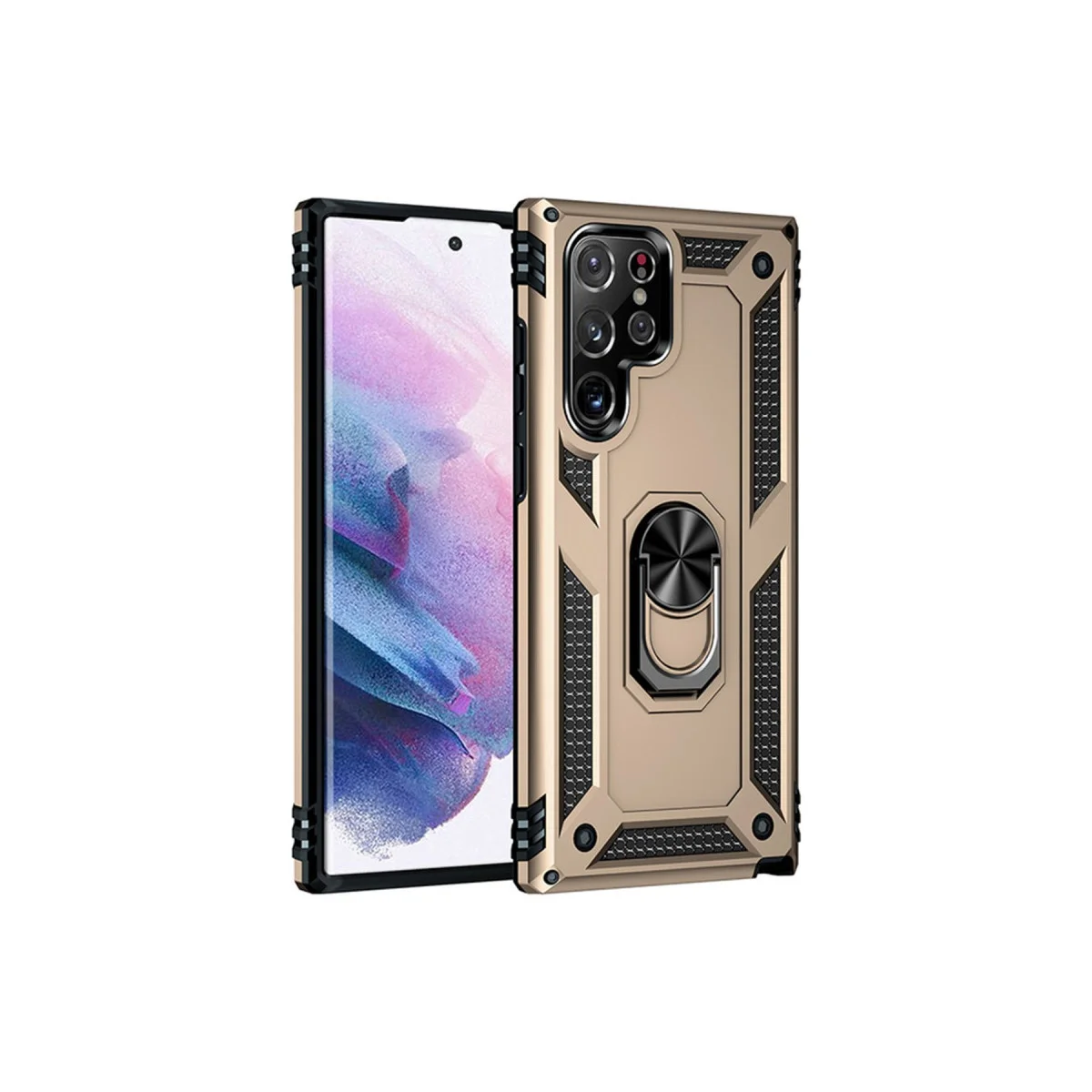 Galaxy S21 Ultra Kılıf - Sofya Yüzüklü Silikon Kapak (Gold) - Ultra Koruma ve Şık Tasarım