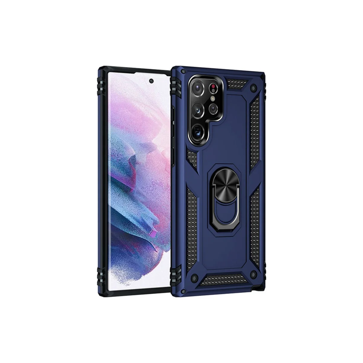 Galaxy S21 Ultra Kılıf - Sofya Yüzüklü Silikon Kapak - Lacivert (Ultra Koruma)