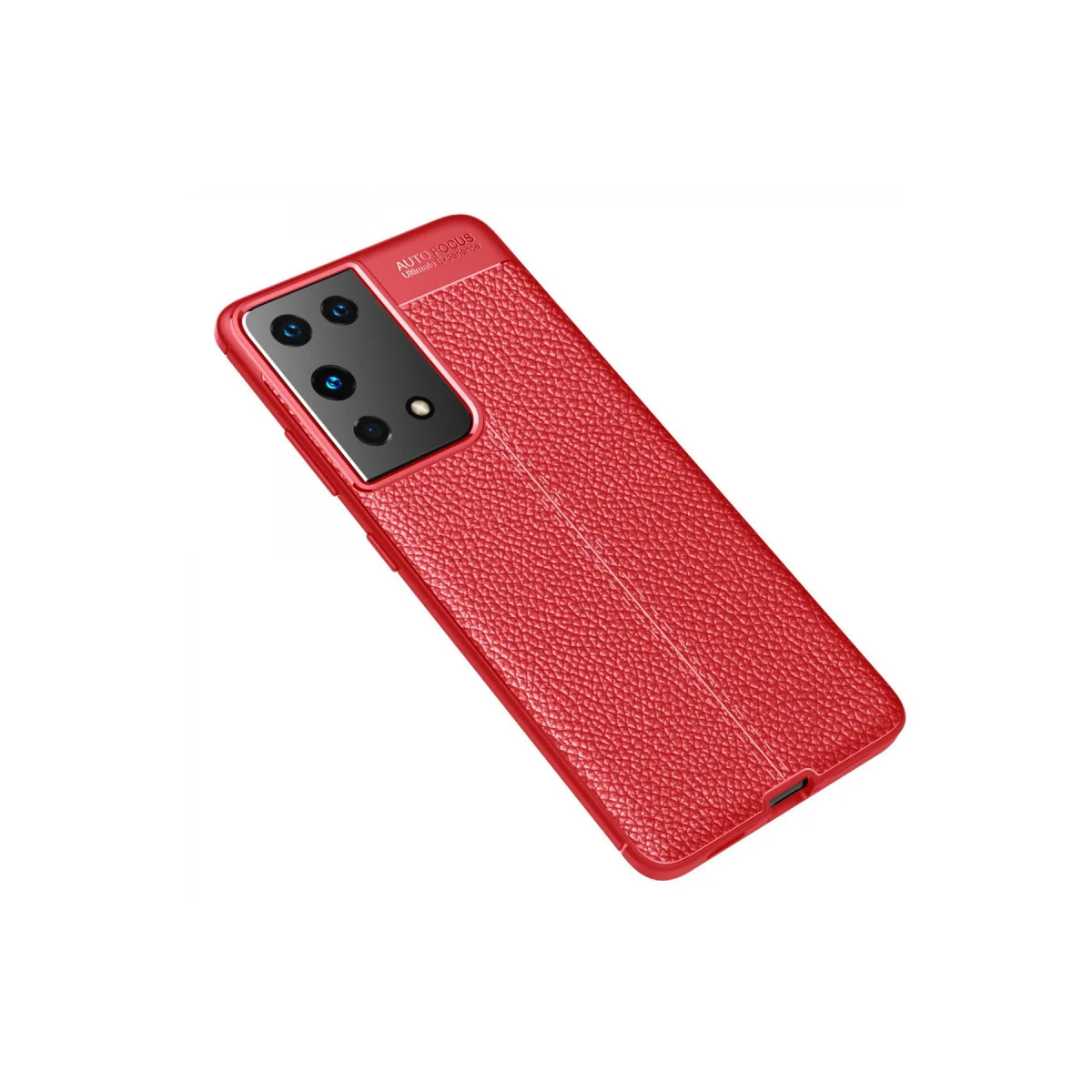 Galaxy S21 Ultra Kılıf - Kırmızı TPU Deri Dokulu Auto Focus Korumalı Kapak
