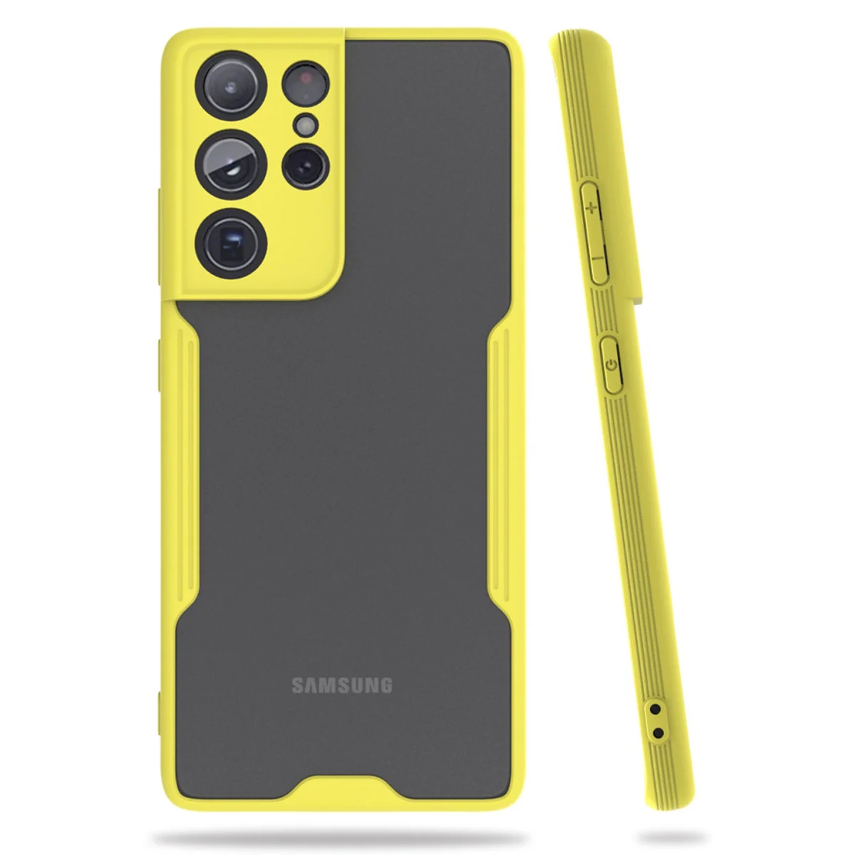 Galaxy S21 Ultra Platin Silikon Kılıf - Sarı ve Ekstra Koruma