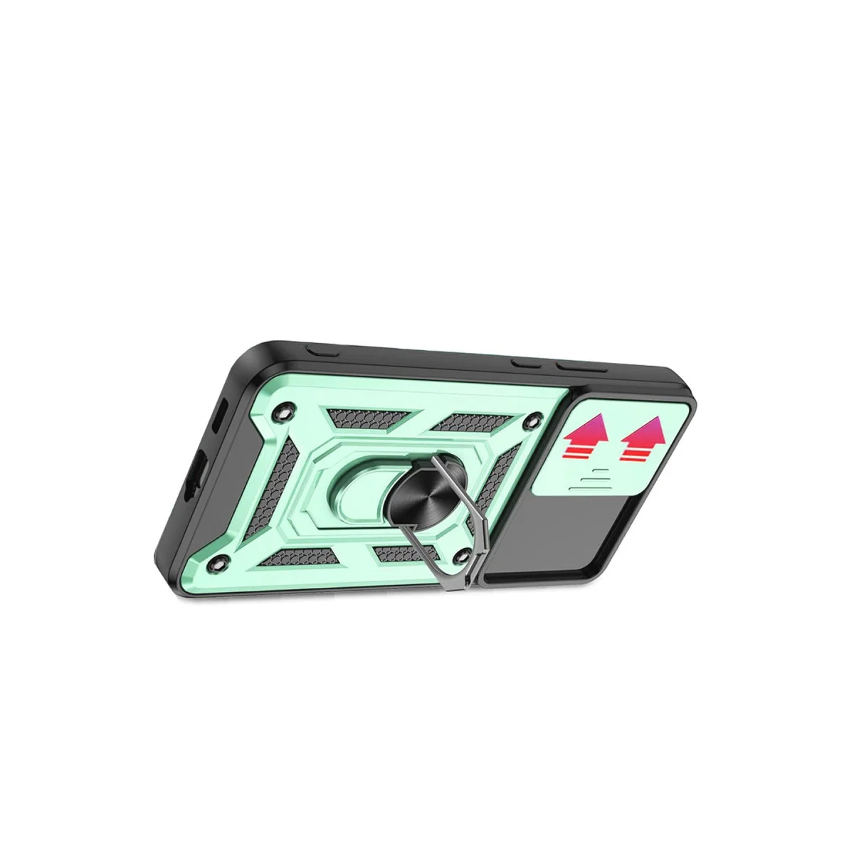 Galaxy S22 Kılıf Pars Lens Yüzüklü Yeşil Silikon - Metal Standlı Kamera Koruyucu
