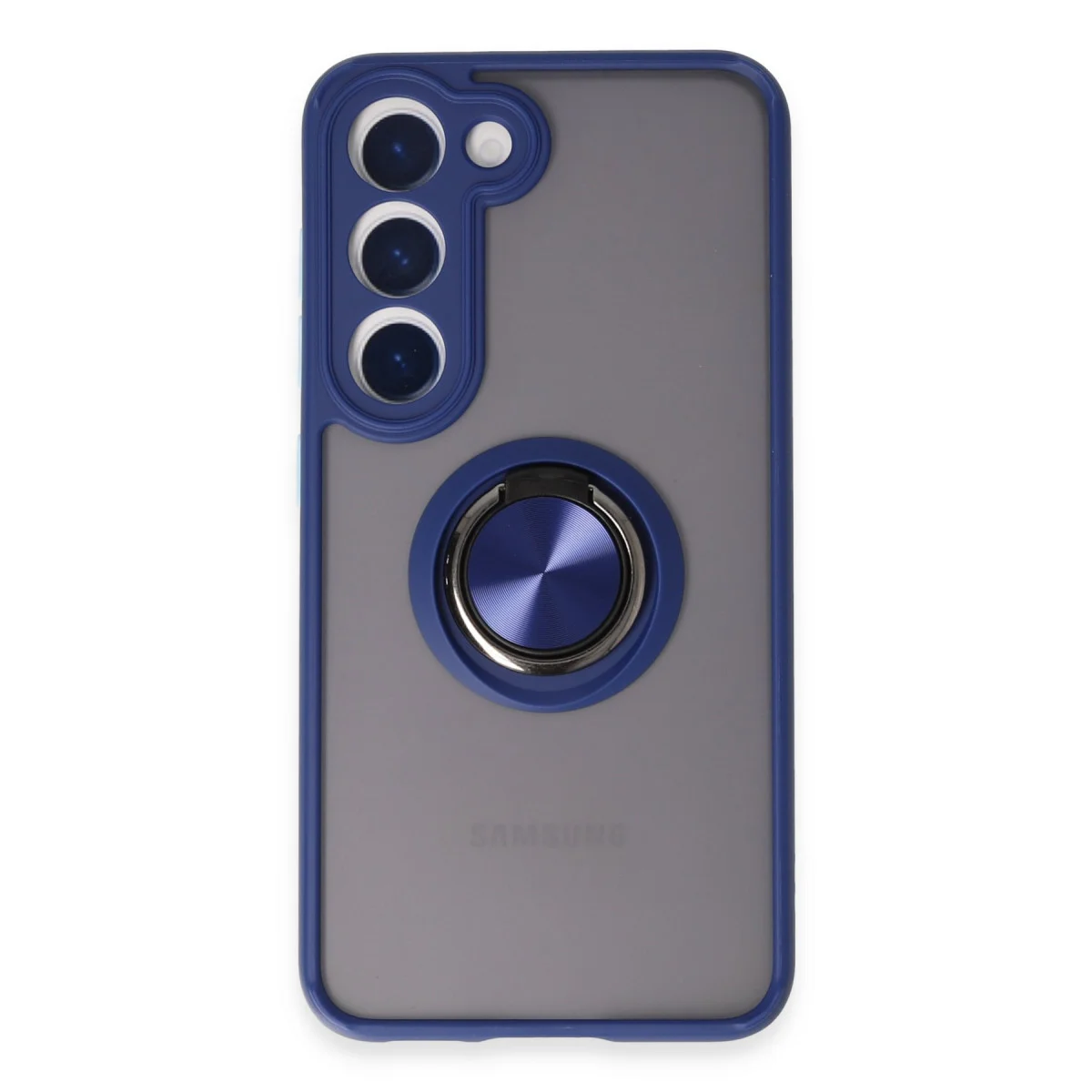 Galaxy S23 Kılıf Montreal Yüzüklü Silikon Kapak - Lacivert - Anti İz, Metal Halkalı ve Maksimum Korumalı