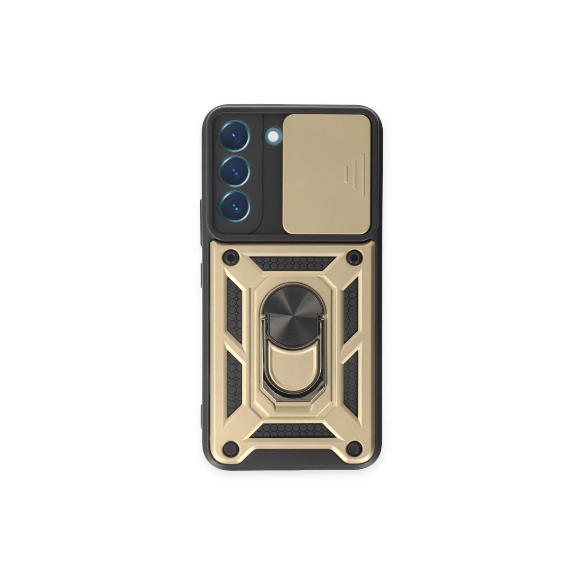 Galaxy S23 Kılıf - Pars Lens Yüzüklü Silikon Gold - Maksimum Koruma ve Stand